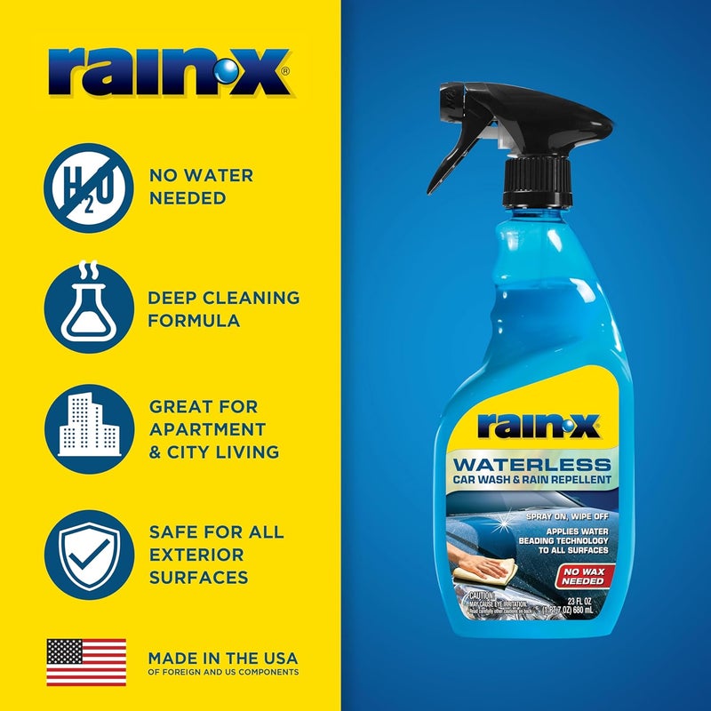Rainx 620143 Waterless Car Wash and Rain Repellent, 23 fl. oz. Rinseless Cleaner Spray for a Spot Free Finish, Perfect for Quick and Easy Detailing. Premium No Rinse for on the go Washing - Image 1